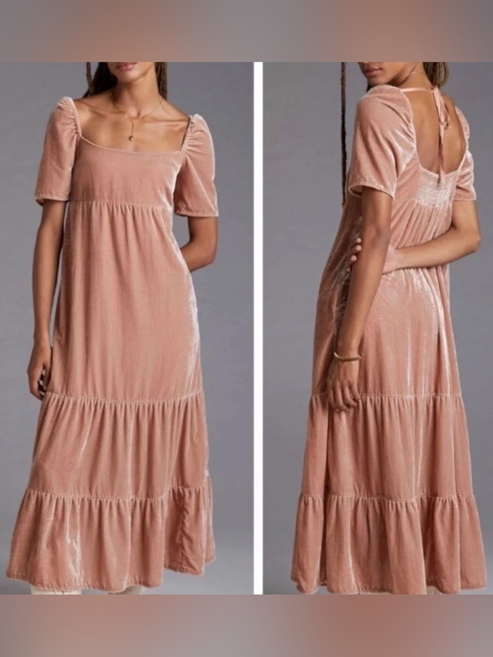Anthropologie 22W Blush Pink Velvet Empire Waist Midi Plus Dress EUC 3X As-Is - Picture 1 of 12